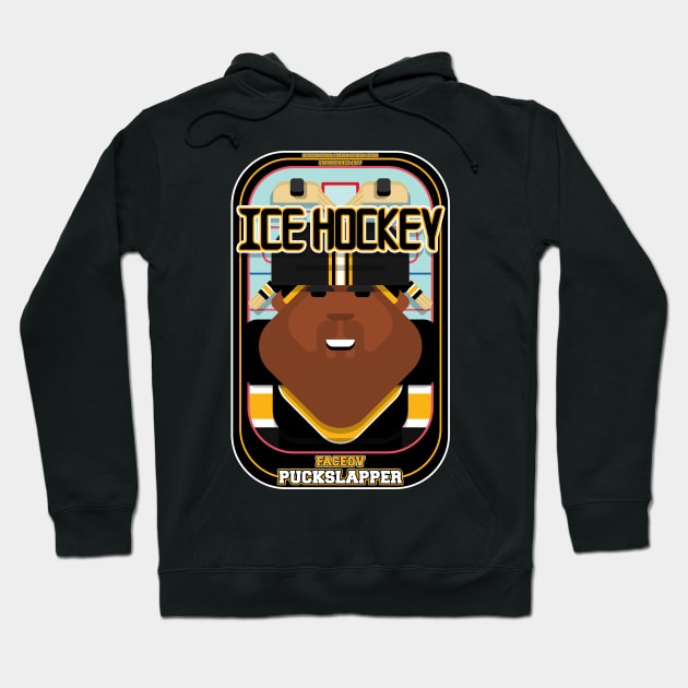 Ice Hockey Black and Yellow - Faceov Puckslapper - Hayes version Hoodie by Boxedspapercrafts